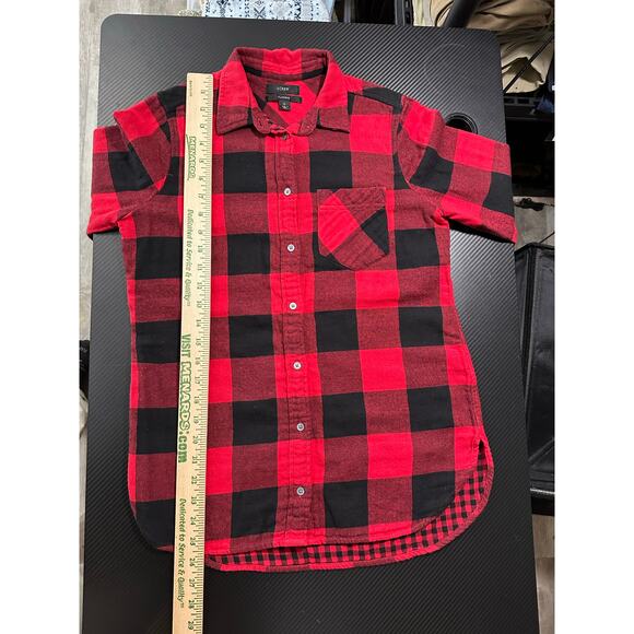 J Crew Classic Flannel Buffalo Plaid Red Black Western Preppy Size 0 Loose Fit - Picture 5 of 12